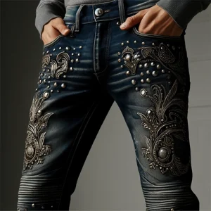 شلوار جین با تزیینات فلزی